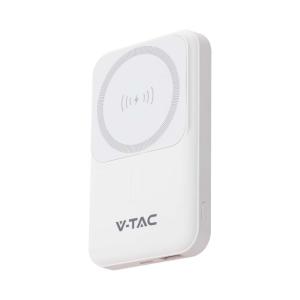 V-TAC Magnetni Power Bank s Metalnim ringom 10000 mAh, bežično punjenje Bijela