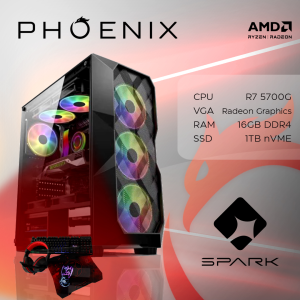 Phoenix Računalo Spark Y-133 AMD Ryzen 7 5700 G/16 GB DDR4/NVMe SSD 1 TB/ Set tipkovnica, miš, podloga, slušalice