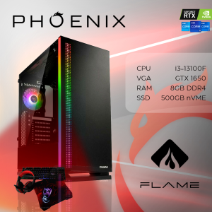 Phoenix Računalo Flame   Y-523 Intel i3 13100 F/8 GB DDR4/NVMe SSD 500 GB/VG A GTX 1650/ Set tipkovnica, miš, podloga ,slušalice