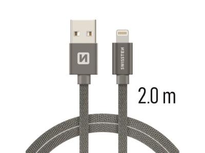 SWISSTEN kabel USB/Lightning, platneni, 3A, 2m, sivi