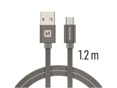 SWISSTEN kabel USB/microUSB, platneni, 3A, 1.2m, sivi