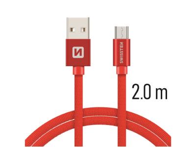 SWISSTEN kabel USB/microUSB, platneni, 3A, 2m, crveni