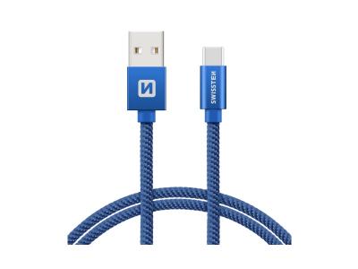 SWISSTEN kabel USB/USB-C, platneni, 3A, 1.2m, plavi