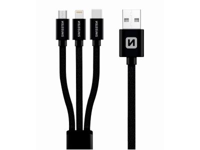 SWISSTEN kabel 3u1 microUSB/USB-C/LIGHTNING (MFi), platneni, licencirani