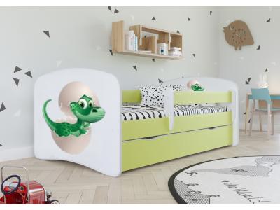 Drveni dječji krevet mali Dino s ladicom 160x80 cm, Zeleni