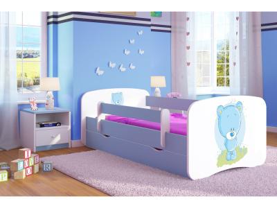 Drveni dječji krevet Plavi Medo s ladicom 160x80 cm, Plavi