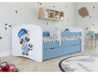Drveni dječji krevet Rakun s ladicom 160x80 cm, Plavi