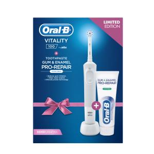 Oral-B set električna zubna četkica D100 Vitality Sensitive white i zubna pasta Oral-B